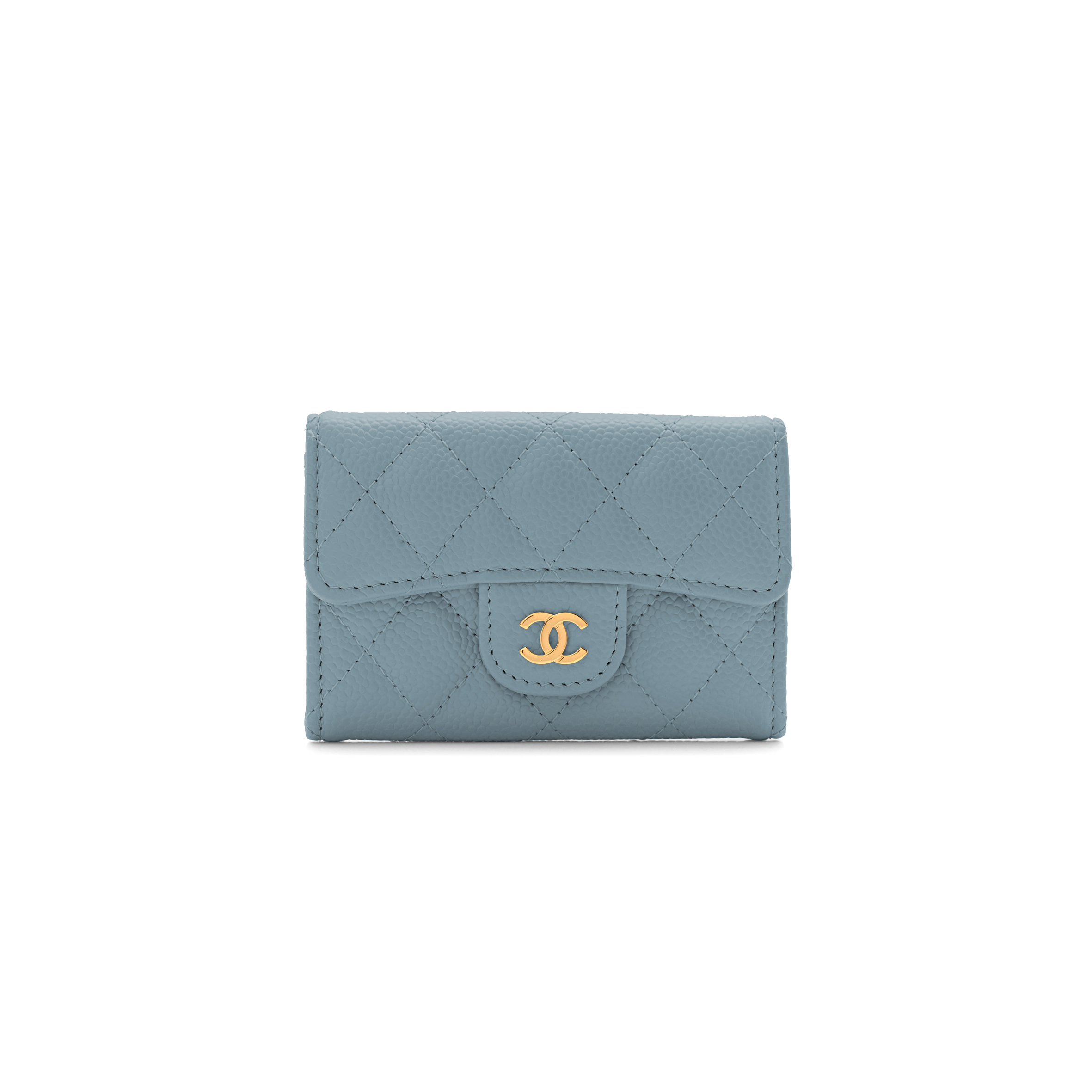 CHANEL CAVIAR QUILTED FLAP CARD HOLDER WALLET LIGHT BLUE AP0214 (11.3*7.5*2.5cm)